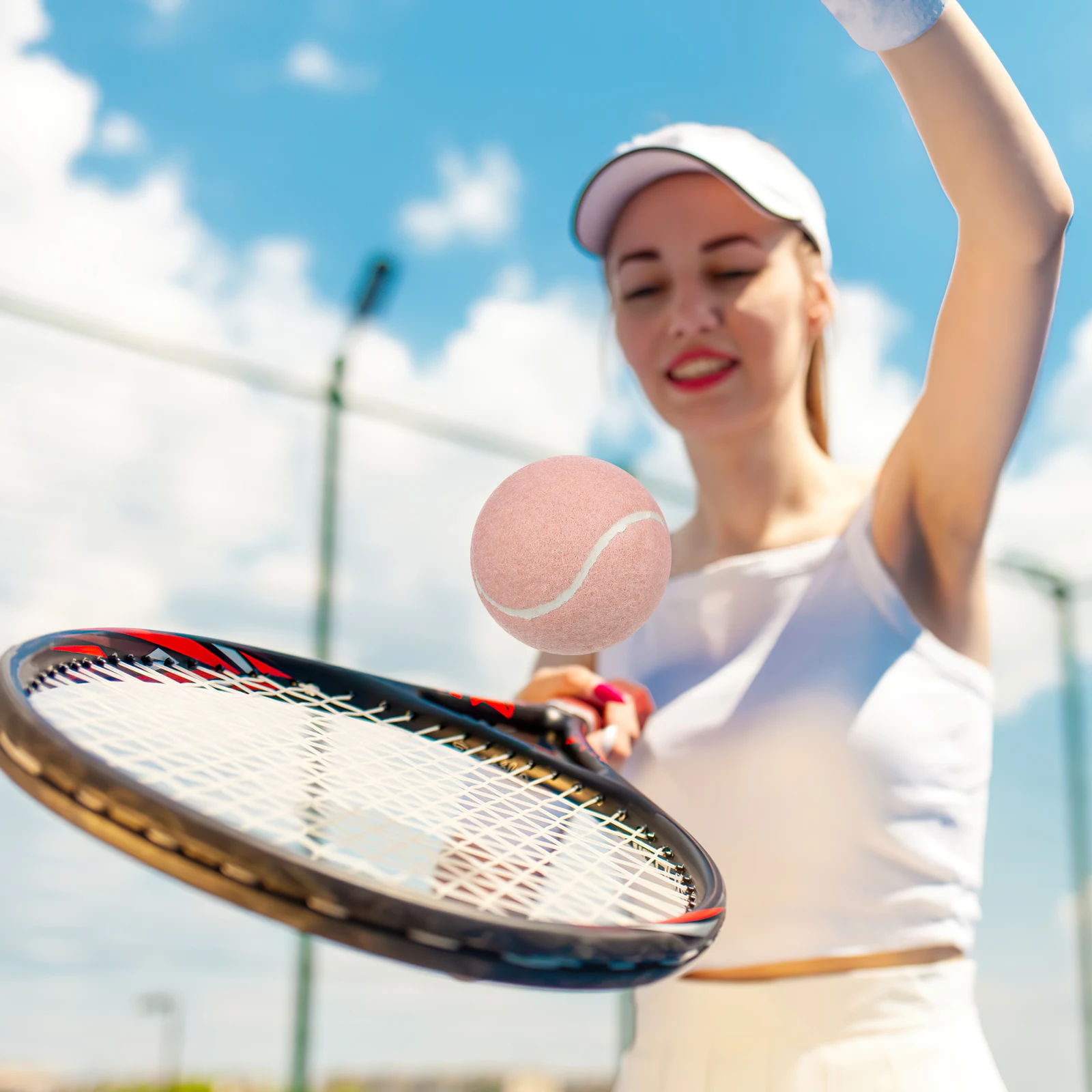 

Beginner Training Tennis Balls 2Pcs Pink Rubber Practice Playground Ball Durable Highly Elastic Playful Fun for Players