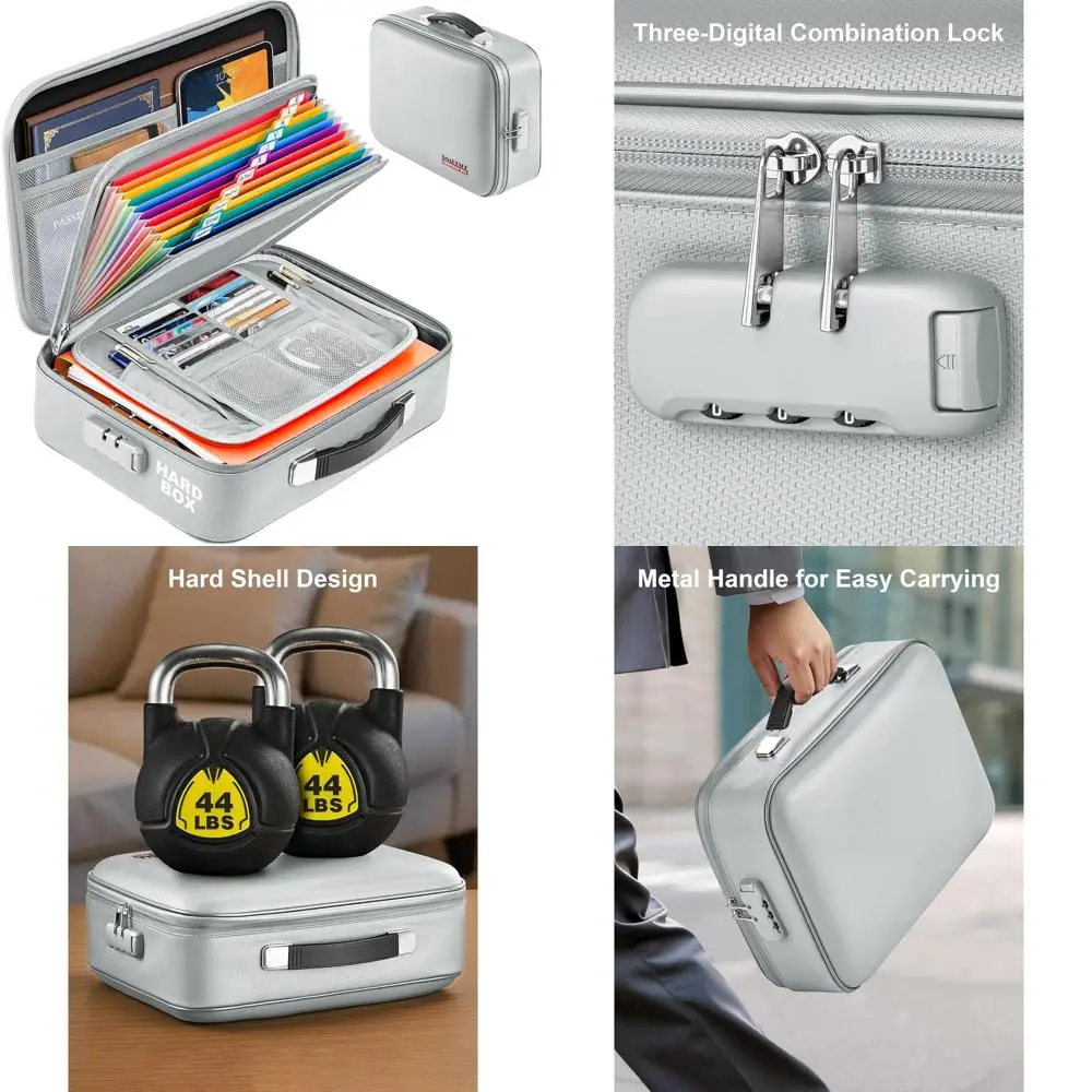 

Waterproof Lockable Document Case for Safekeeping Important Papers, Passports, Certificates, Laptop, and Money - Silver (15x11.5