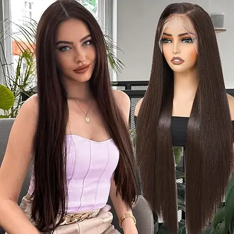 

30 Inch Brown Synthetic Lace Front Wigs 13x4 Chocolate Brown Wig Long Straight Heat Resistant Fiber Hair Synthetic Wig for Black