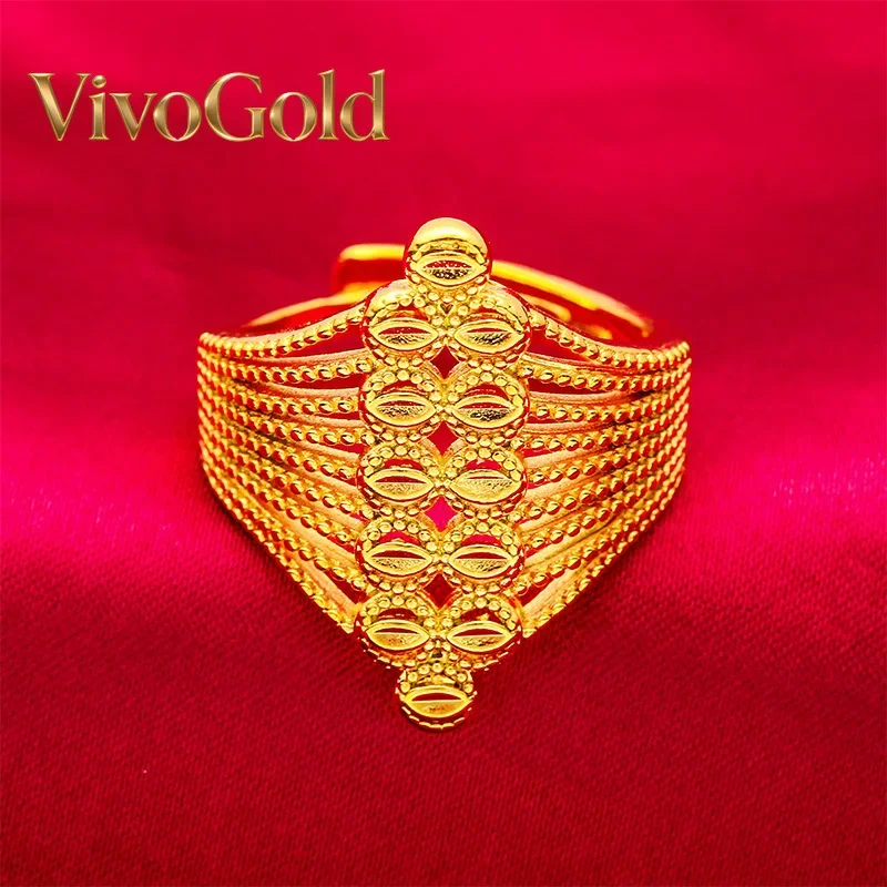 

VivoGold VivoGold 24K Gold Openwork Big Flower Ring | AU999 Pure Gold, 3D layered petals with diamond accents, adjustable for el