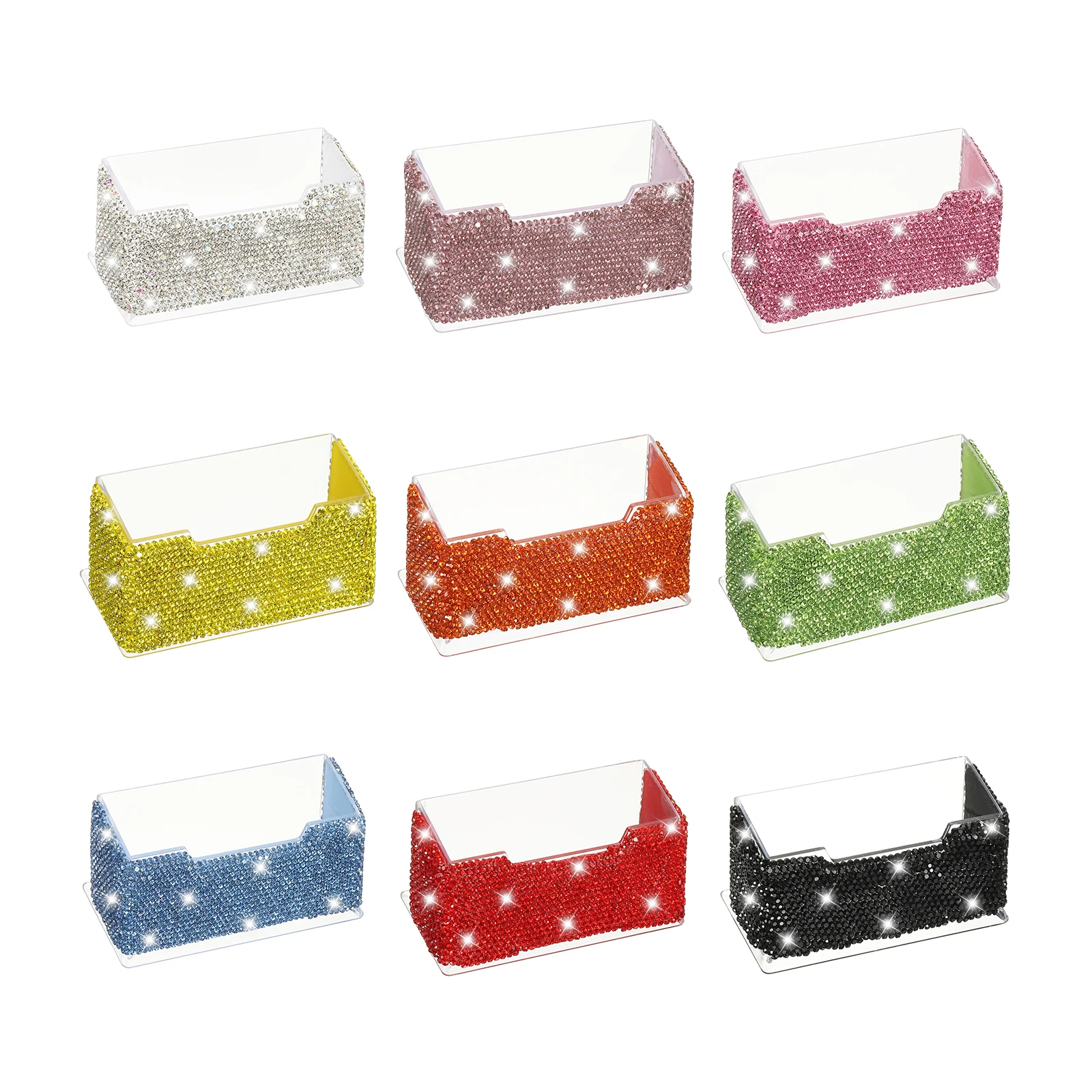 

1/2Pcs Rhinestone Business Card Holder Crystal Business Card Case Bling Name Card Organizer Desktop Display Stand for Office