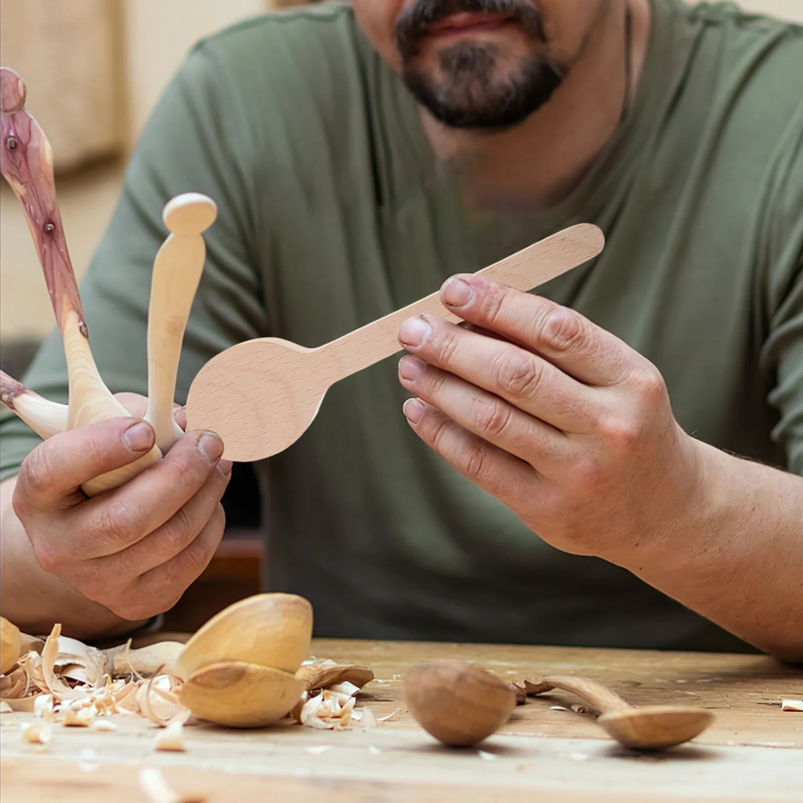 

4pcs Wooden Spoon Mold Unfinished Blanks Carving Kit Rustic Blocks Craft Supplies DIY Enthusiasts Reusable Molds