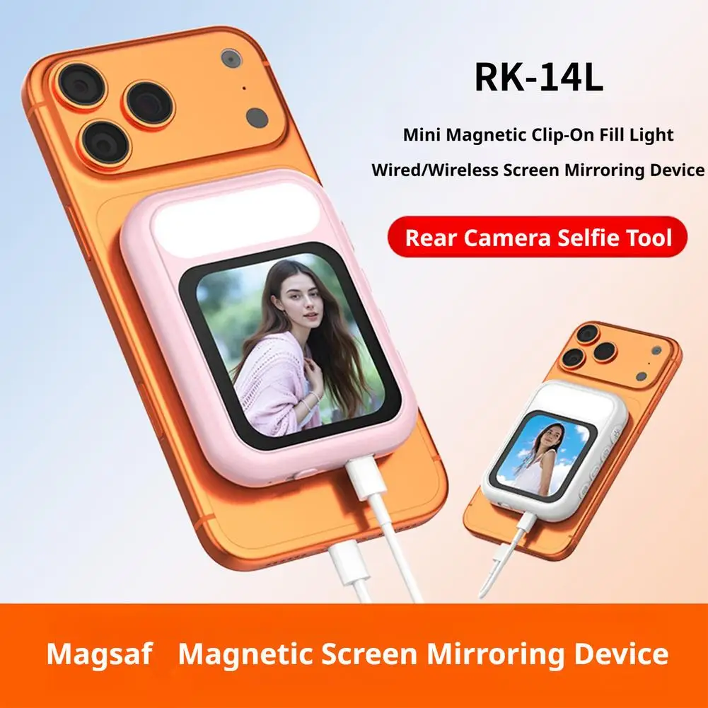 Magnetic Phone Monitor Wireless Screen Mirroring Display With Fill Light For Iphone 17 Selfie Rear Camera Live Streaming Vlog