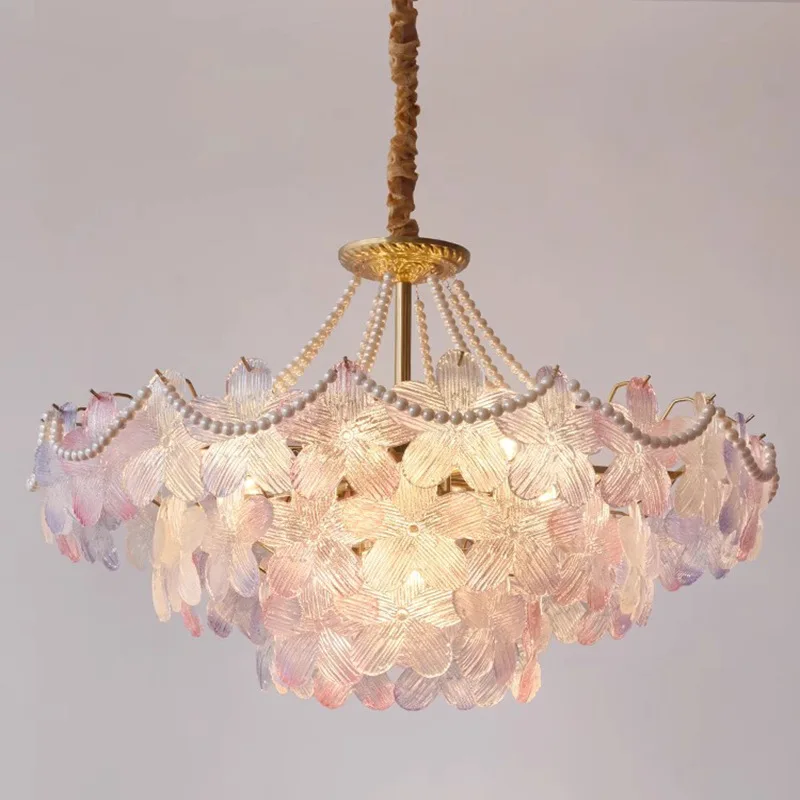 French crystal lamp living room chandelier creative five-leaf flower simple modern master bedroom lamp restaurant new lamps