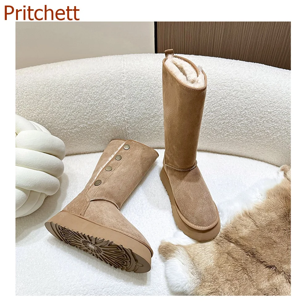 Round Toe Fur Women Boots Short Boots Solid Flat Sole Knee High Fashion Winter Casual Comfortable  Women Shoes 2023 New Arrivals