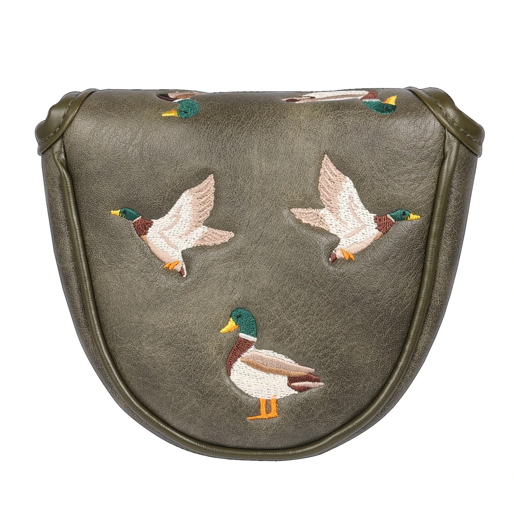 Vintage PU Leather Duck Embroidery Golf Headcover Magnetic Closure Various Shapes Mallet Putter Cover