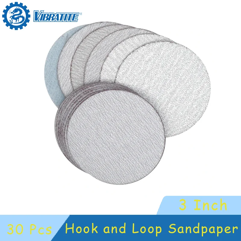 

3 Inch Sanding Discs 30PCS Hook & Loop White Dry Sanding Sandpaper 60 to 1000 Grit for Polishing Wood Auto Polishing Grinding