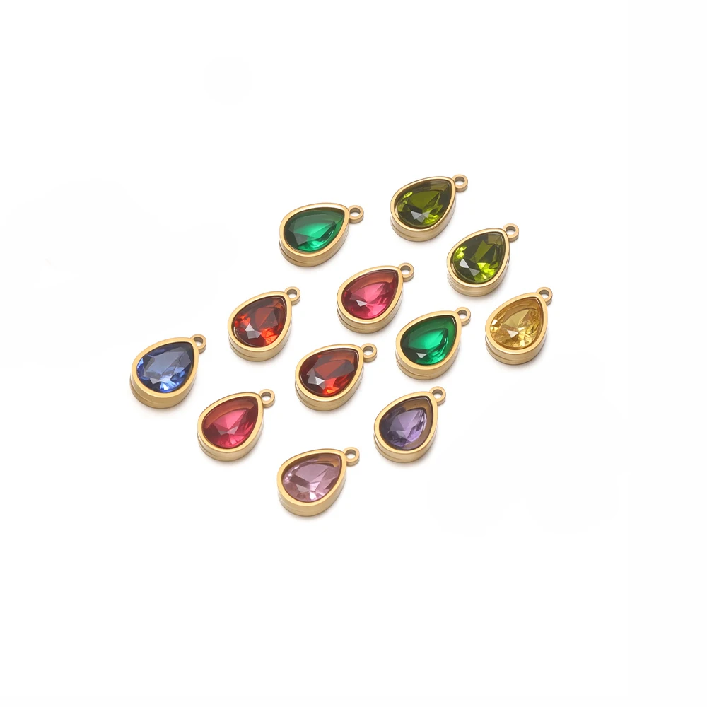 10pcs Stainless Steel Drop Zircon Charms 12 Months Birthstone DIY Jewelry Making Necklace Pendant Earrings Bracelet Accessories