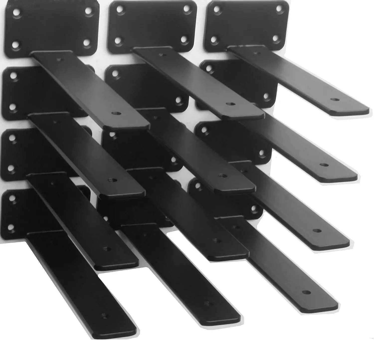 

8 Inch Black Hidden L Shelf Bracket, 12 Pack - Rustic Industrial Metal Brackets for Floating Shelves