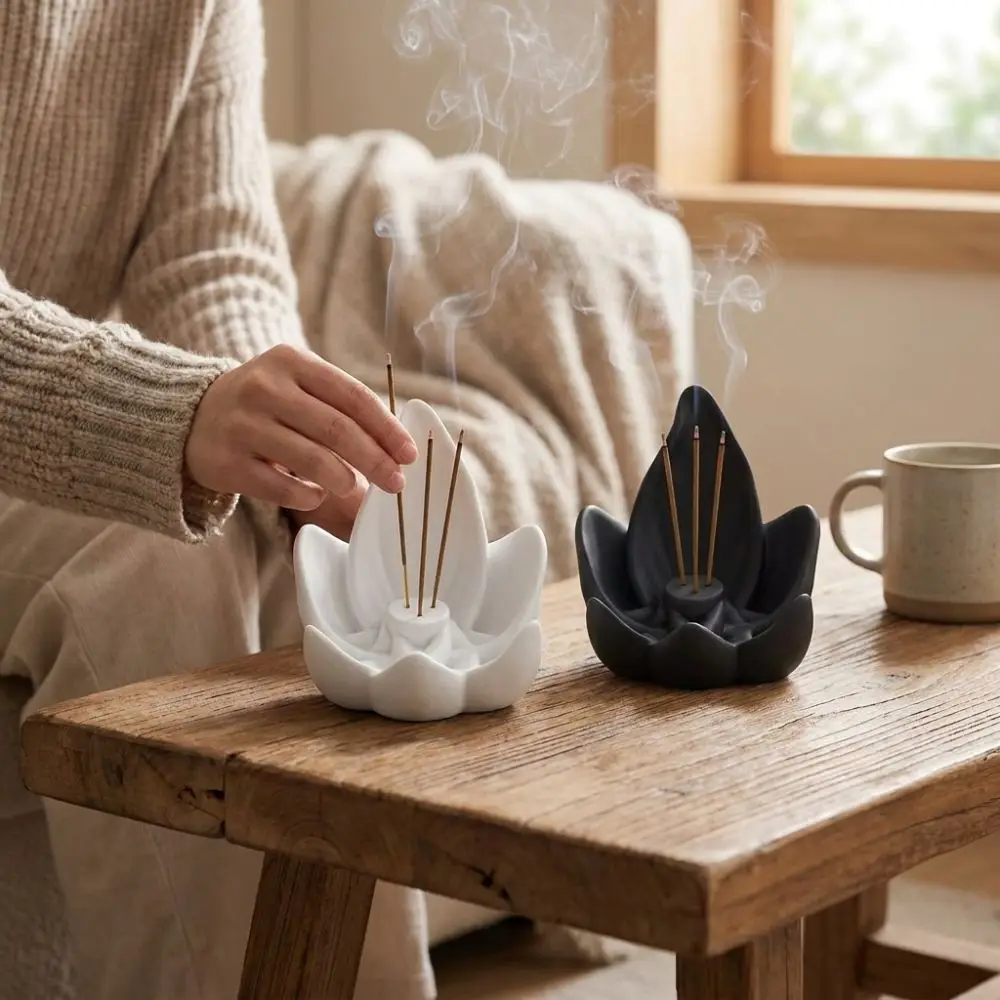 Zen Chinese Style Lotus Incense Burner 3D Printing 3 Hole Lotus Censer Holder Plastic Sleep Aid Lotus Incense Stick