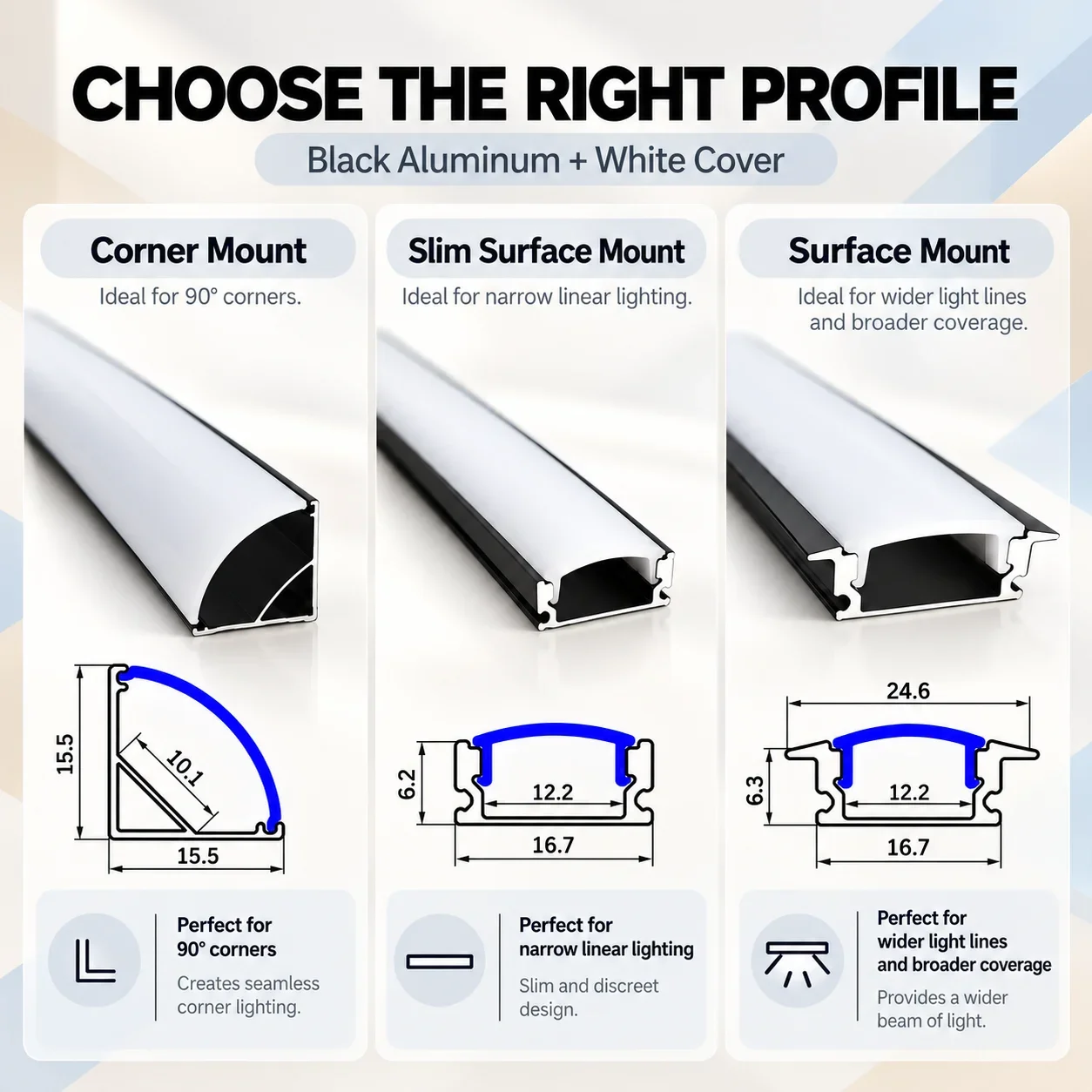 LED Aluminum profile 0.5m W/U/V shape Corner for 5050 2835 LED Strip Bar Lamp channel Holder White Cover