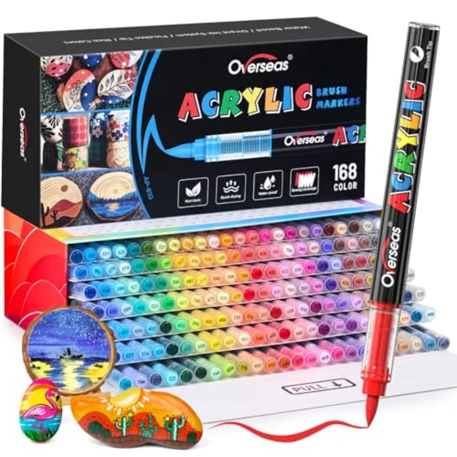 

Acrylic Paint Markers, Brush Tip Paint Pens with Automatic Ink Control System, Quick Drying Liquid Ink Acrylic Marker for Rock,