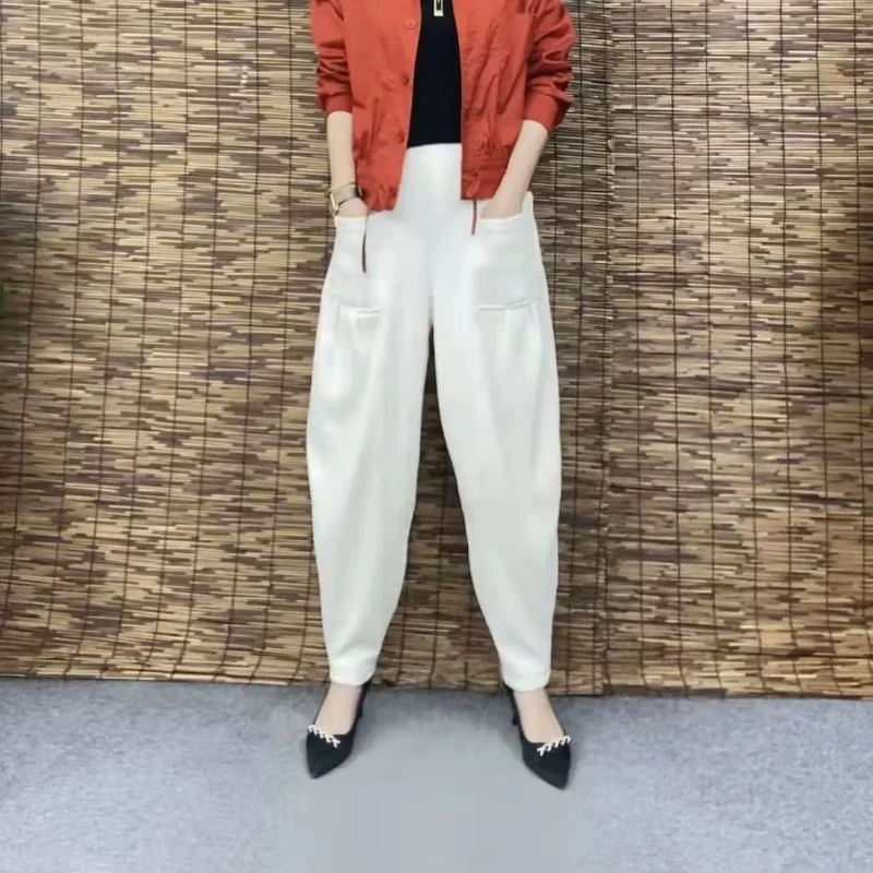 

Cotton Spring Summer Mother Casual Solid Color Loose Fashion Woman Harem Pants Loose Trousers with Pockets New Pantalones Q765