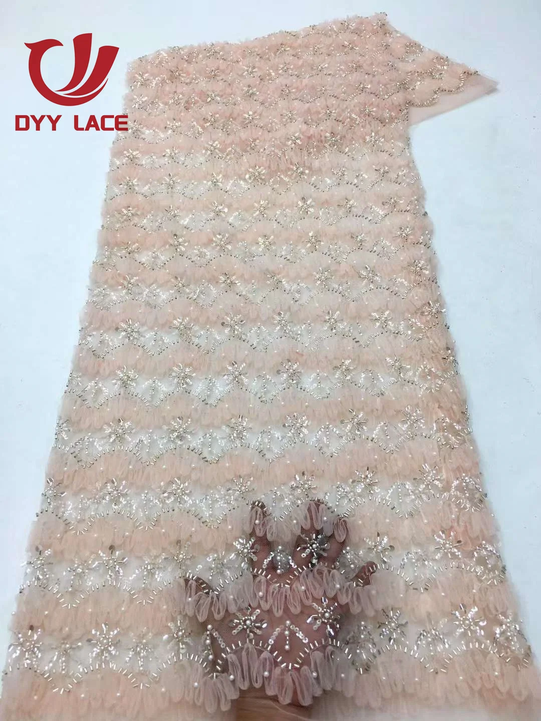 Latest Dress Design With Beads Embroidered Fabric French Tulle net lace Sequins African Fabric for Party dresses Weddings