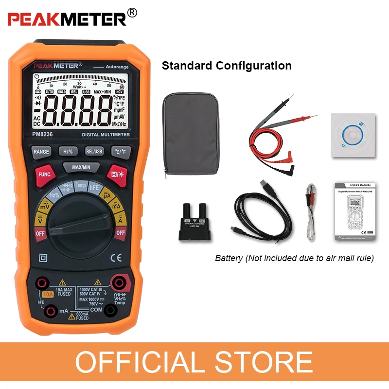 PEAKMETER PM8236 Digital Multimeter Auto Range True RMS Multimetro With TRMS Temperature capacitance frequency NCV Test