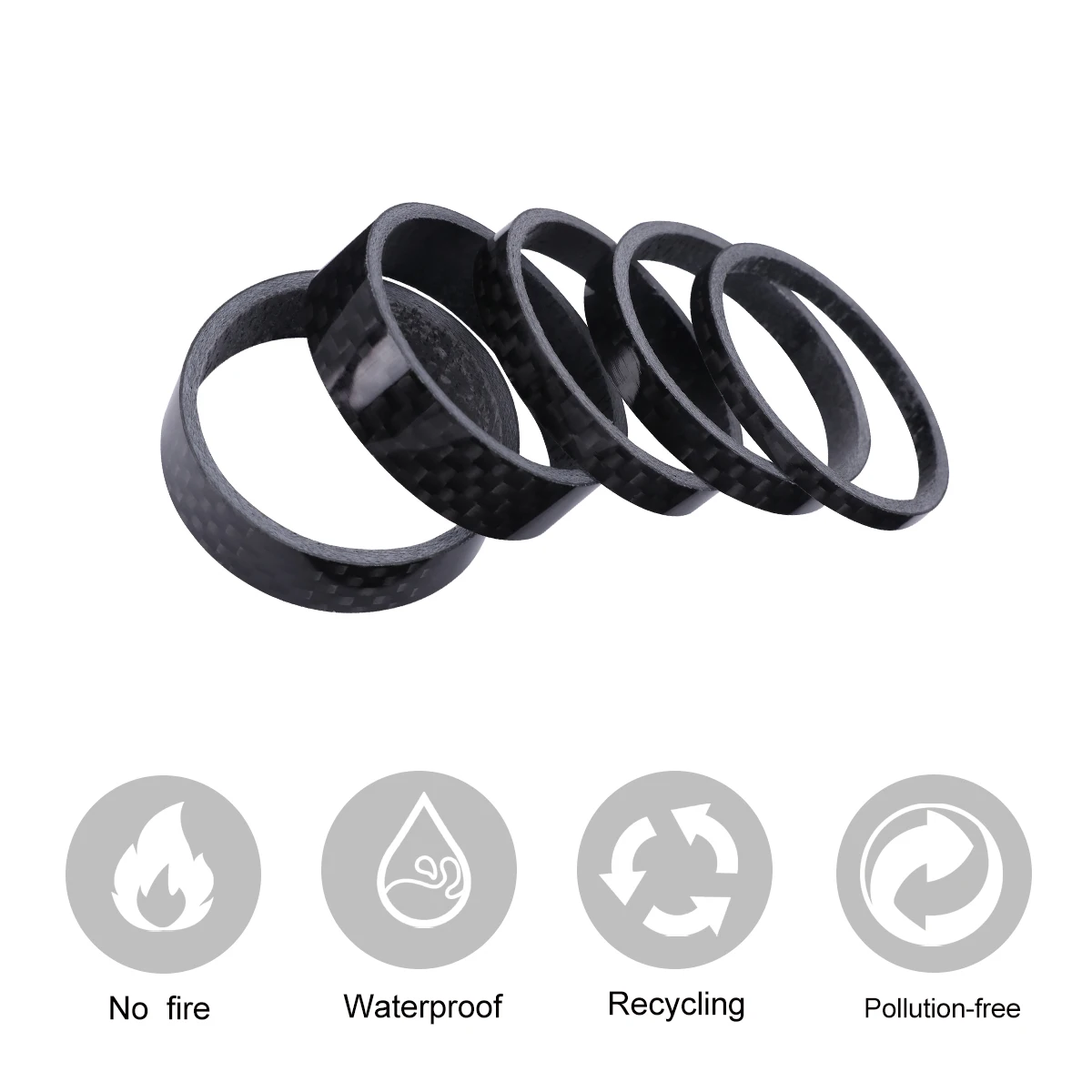 5pcs Carbon Headset Spacers 3 Thickness Durable Bike Fork Stem Handlebar Adjustment Bike Headset Fork Spacers Kit For Cycling