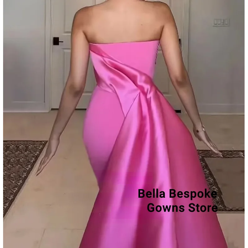 Rosafarbene, elegante Abendkleider für Hochzeiten, trägerloses Satin-Kleid für besondere Anlässe, Hochzeitsgastkleid nach Maß