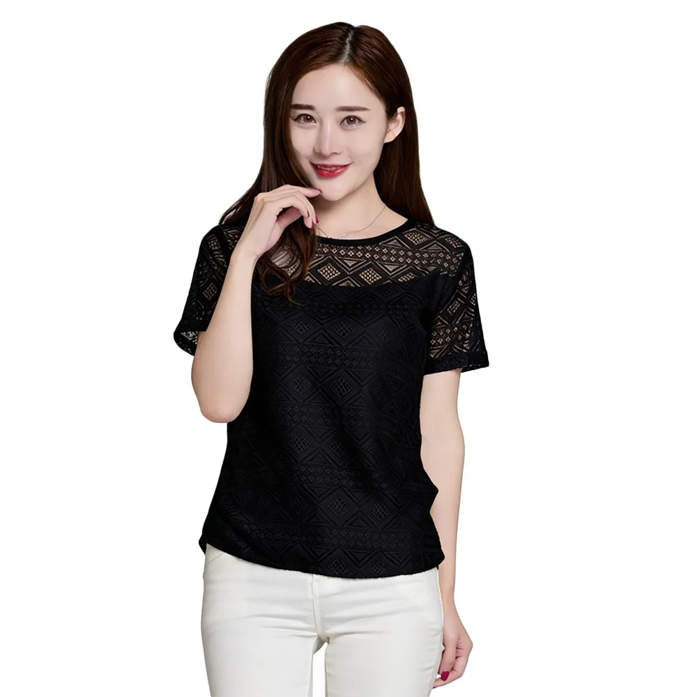 

Fashion Summer Lace Blouse Short Sleeve Breathable Tshirt Slim Fit Casual Women Tops Women