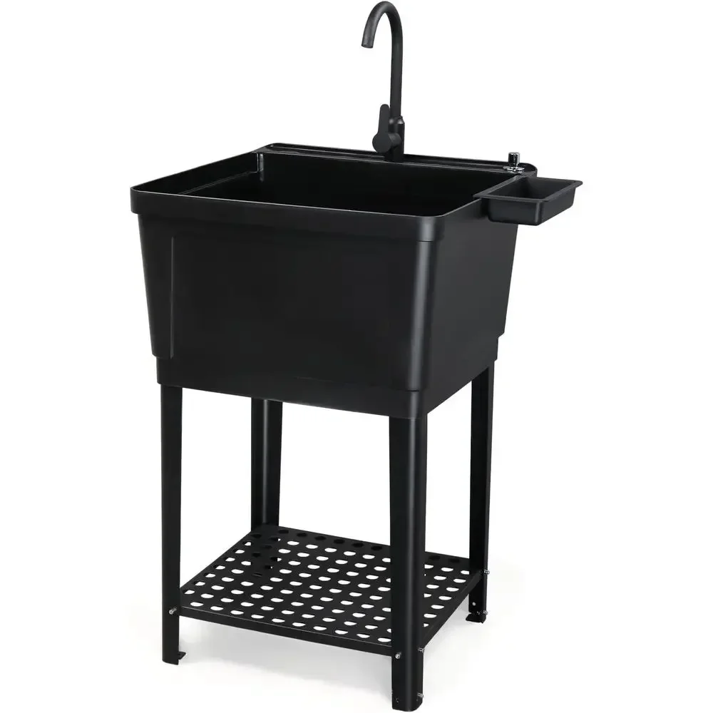 Fregadero Utilitario de Acero Inoxidable Negro de 21 Galones con Grifo para Lavandería o Cuarto de Lavado