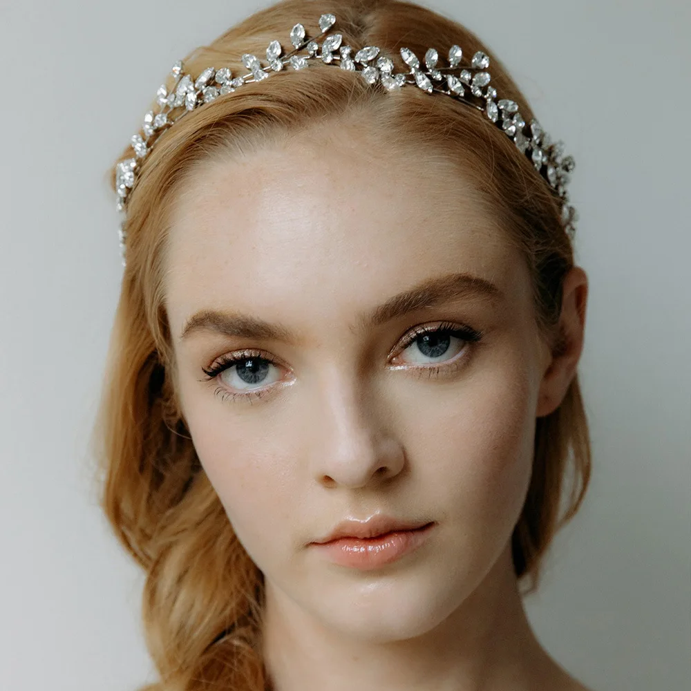 

Gold Plated New Crystal Flower Headband for Bride Wedding Hair Accessories Fashion Jewelr