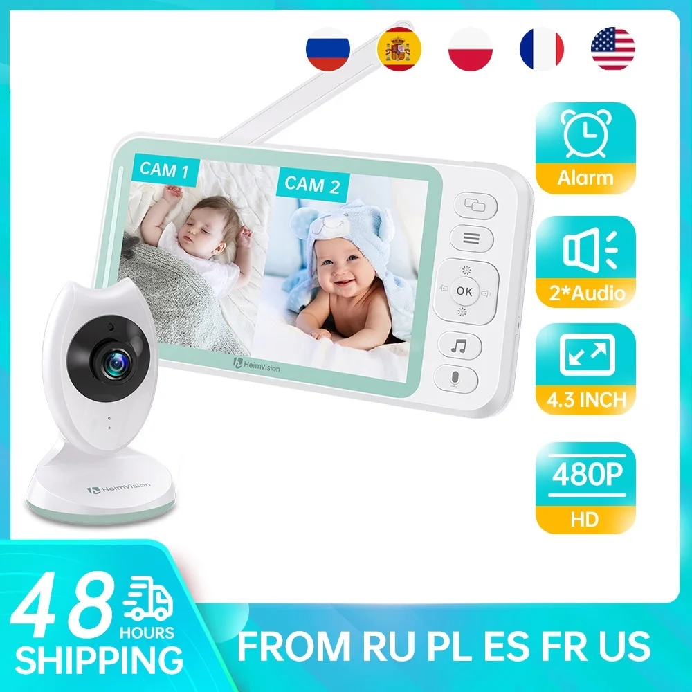 Top HM132 4.3 inch Baby Monitor with Camera Nanny 2-split Screen Night Vision VOX Mode 2 Way Audio Temperature Monitoring