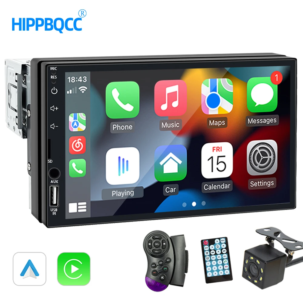 

HIPPBQCC CarPlay Android Auto 7inch Car Radio 1 Din High Quality Car Bluetooth Video Player HD Touch Screen with Rear Camera