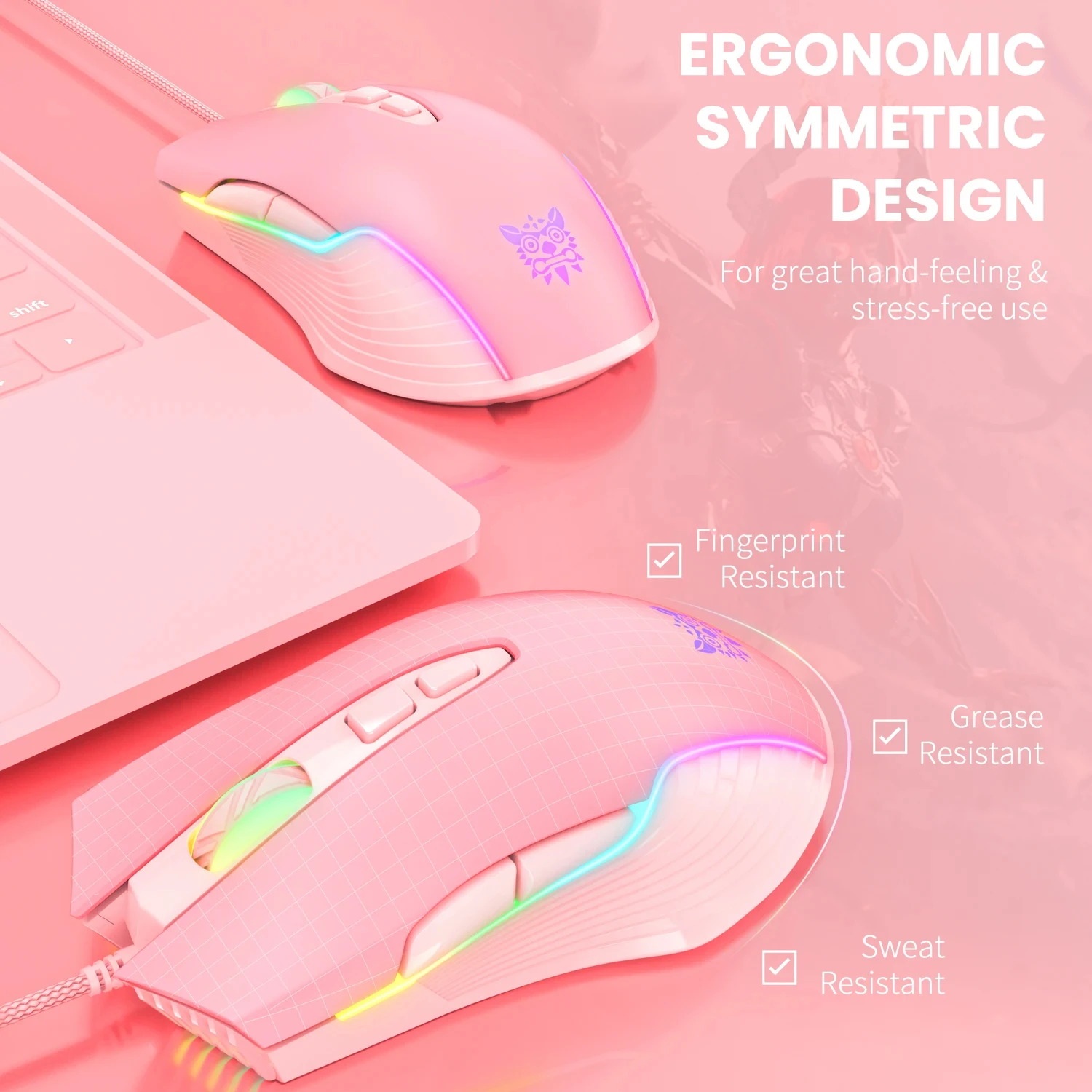 Ergonomic Macro Programmable Wired Gaming E-Sport Mouse RGB Optical Girl Gamer Mice For Computer PC Laptop Desktop Female Gifts