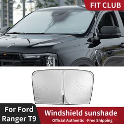 For Ford Ranger T9 2023-2024 Car Sunshade Foldable Protector Parasol Summer Sun Interior Windshield Protection T9 Accessories