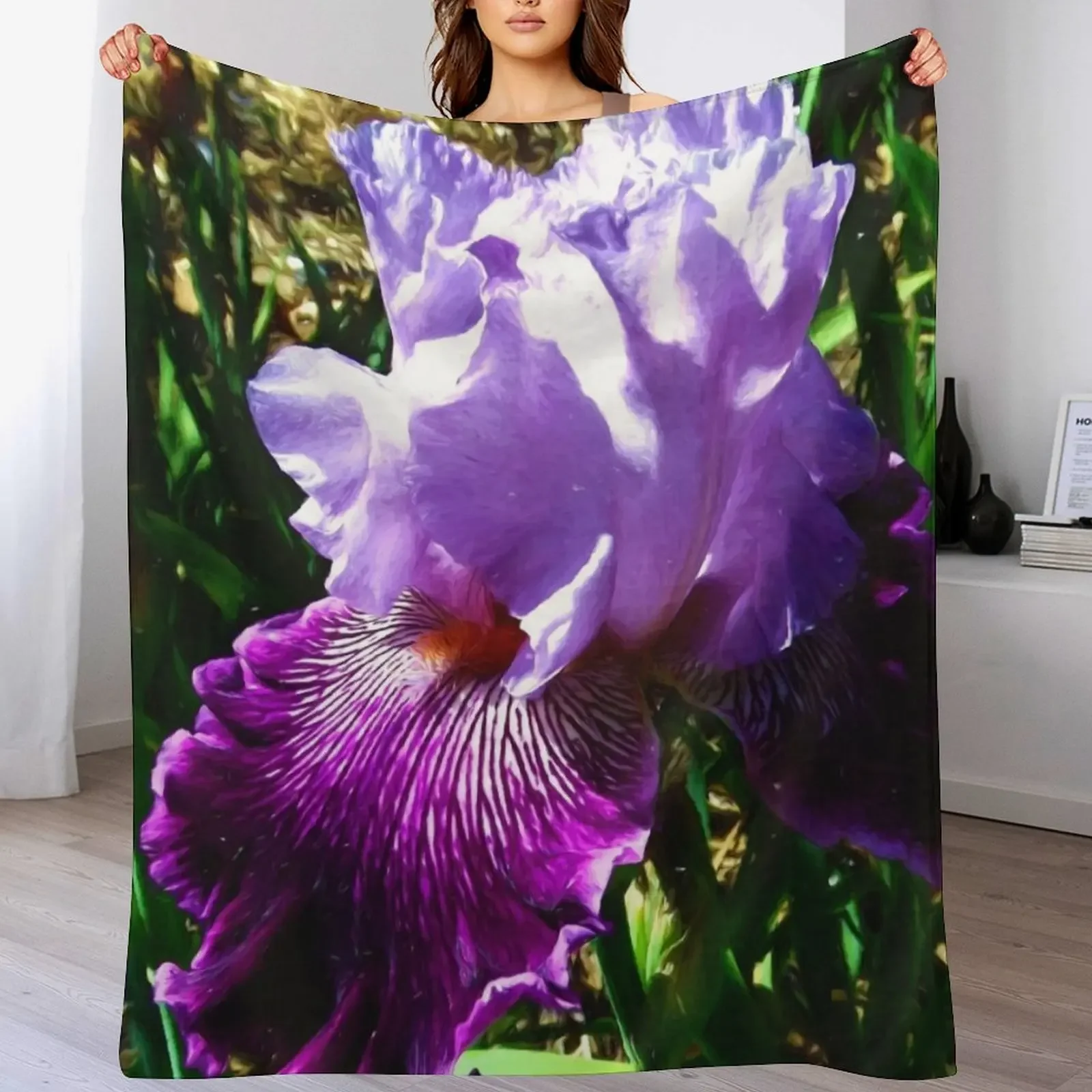 New Painterly Blue & Purple Bearded Iris 4794 Throw Blanket Picnic Cute funny gift Blankets