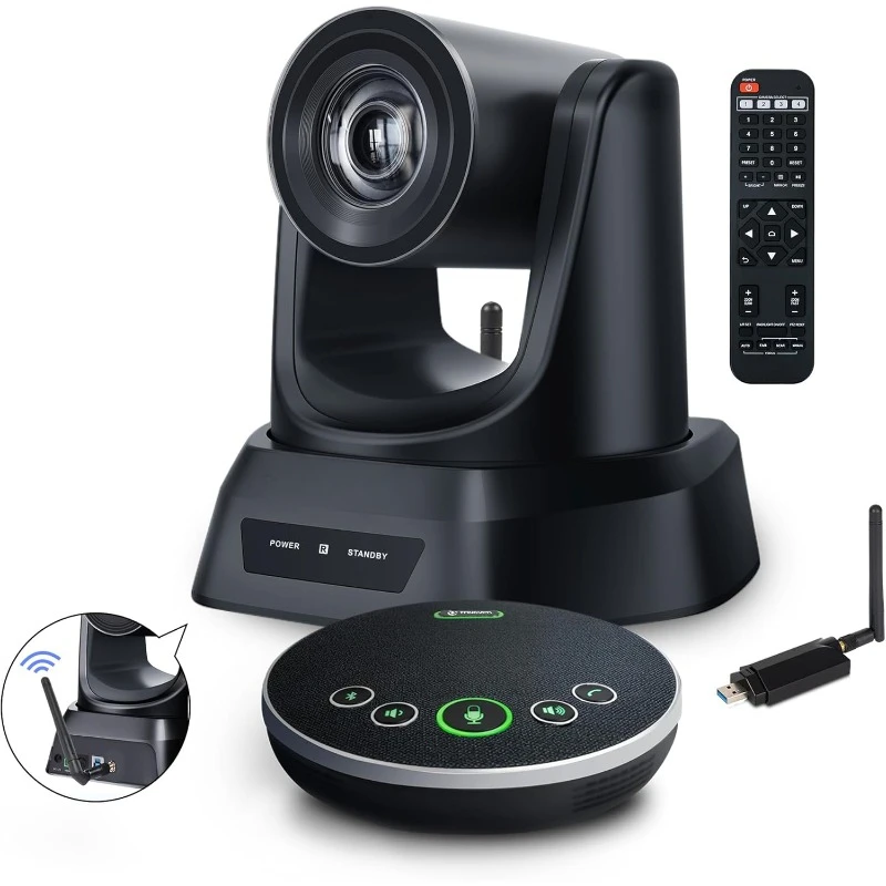 5.8GHz Wireless Conference Room Camera System |  50ft Range, Compatible with Zoom, Skype,  Setup for Worship and Online Meetings