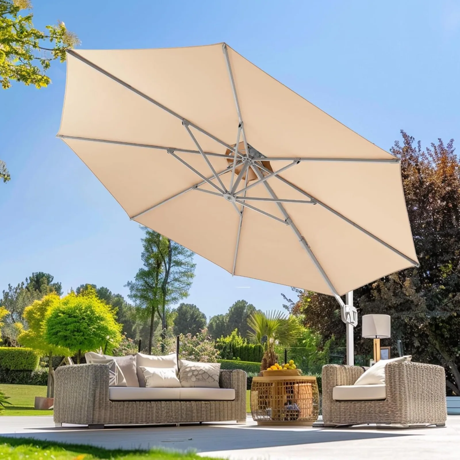 

US 10x13FT 2 Tiers Rectangular Cantilever Patio Umbrella, Offset Umbrella Outdoor Patio, 6-Level 360° Rotation, Heavy Duty