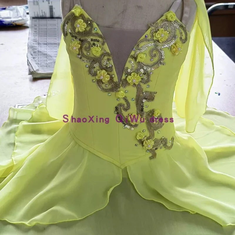 Classic Ballet Cupid Variations Performance Dress Professional Edition Light Yellow Chiffon Short Skirt