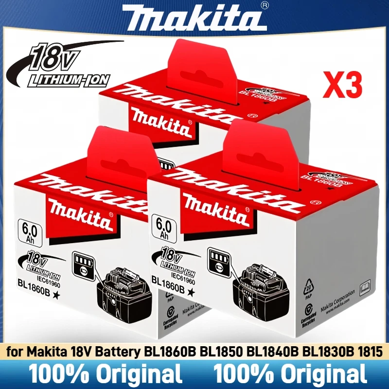 

100% Original makita 18v battery, 6000mAh, for Makita Drill DHP487 DGA404 DTW700 DTD173 BL1830B BL1840 BL1850B 18650 Battery