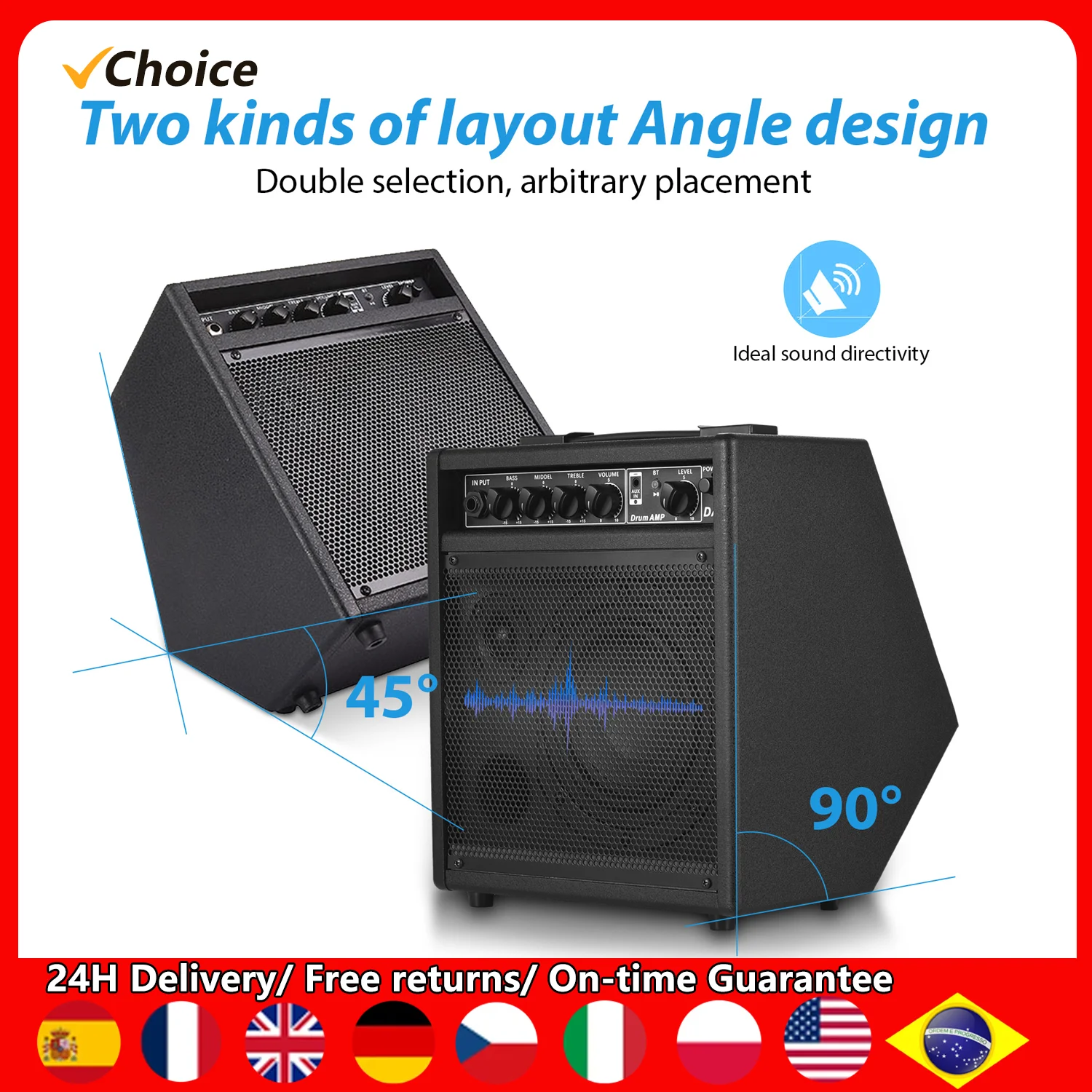 

Электронный барабанный динамик 25 Вт, портативный барабанный усилитель BT для тренировок, динамик для электрических барабанных клавиатур, деревянных гитар, домашняя практика