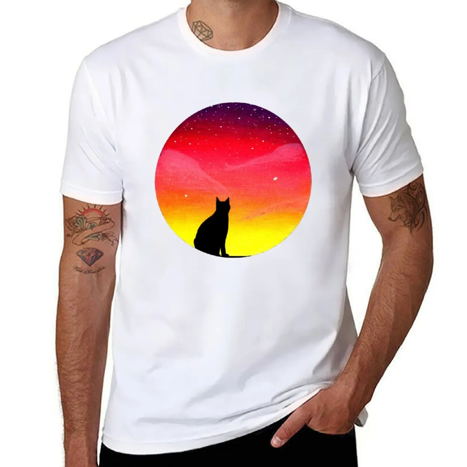 

Sunset cat T-Shirt printed t shirts for man man tshirt g man t shirts for men T-Shirt