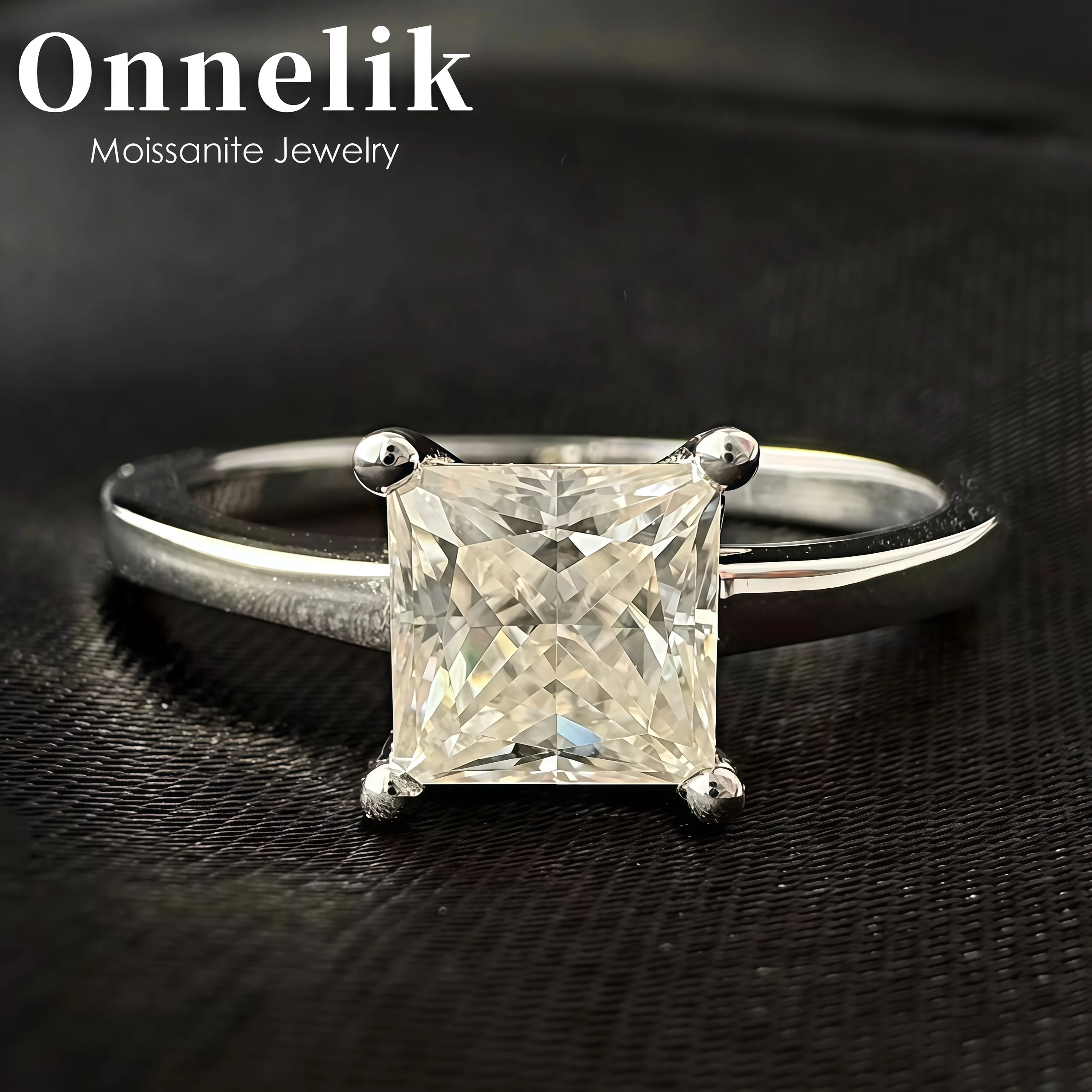 

Onnelik 1/2/3/4 Carat D Color Princess Cut Moissanite Ring S925 Sterling Silver Engagement Rings for Women Wedding Fine Jewelry