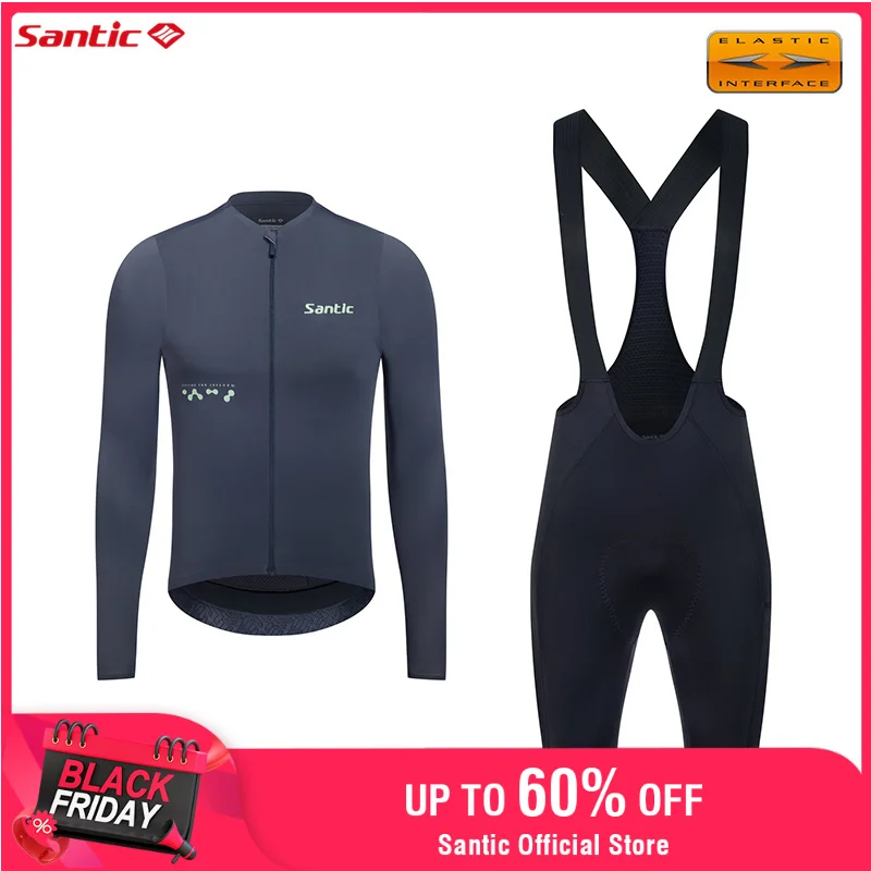 

Santic Men's Cycling Sets Breathable Quick Drying 6 Hours Cushion Cycling Long Sleeve Thin Sunscreen Bicycle Bib Shorts Suits