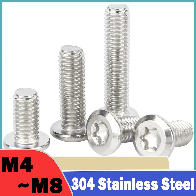 M4~M8 304 Stainless Steel Flat Head Bevelled Anti-Theft Screw Ultra Thin Flat Pan Wafer Head Safety Machine Bolt Fastening Nail