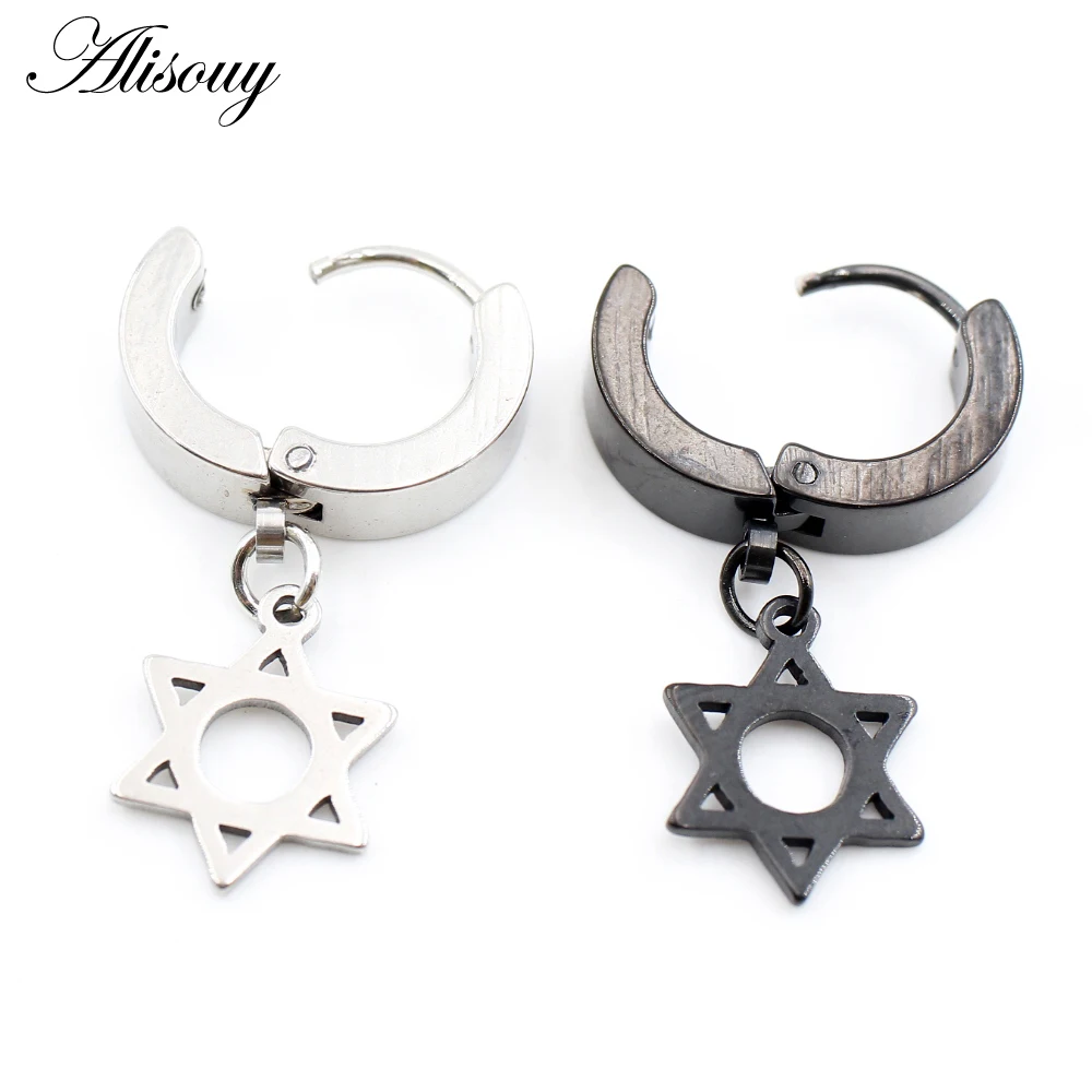 Alisouy 2PC Stainless Steel Chain Hoop Earrings For Women Men Trendy Goth Pop Hip Hop Pendants Ear Jewelry Accessories Earring