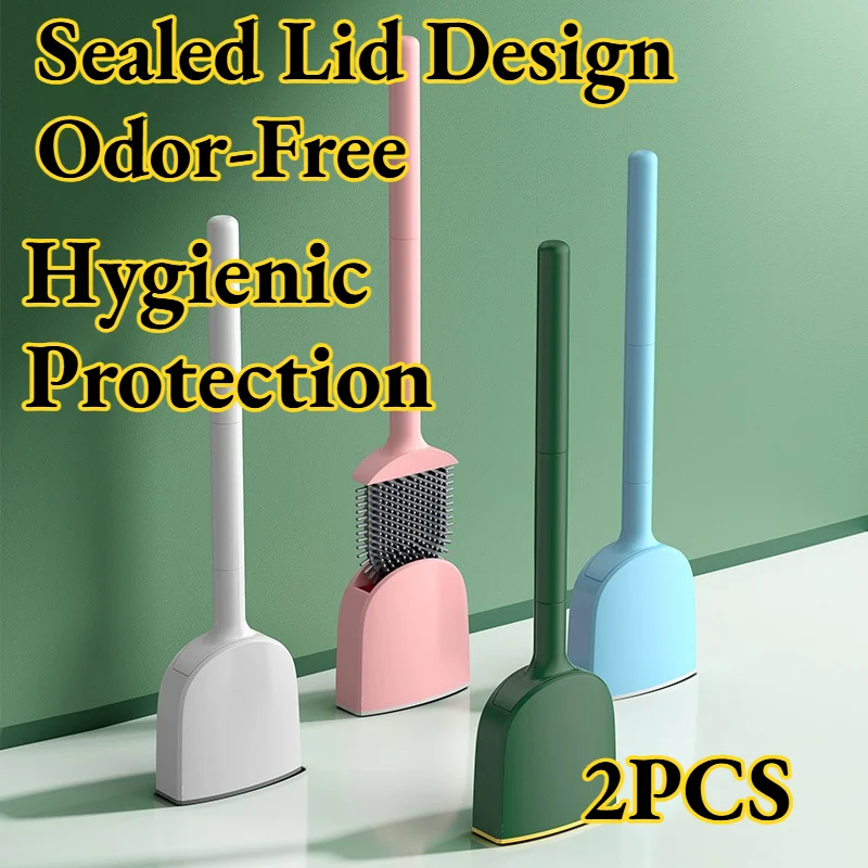 

Toilet Brush Household Dead Angle Powerful Cleaning No Punching Wall Hanging Silicone Long Handle Splash Proof Belt Drain Base