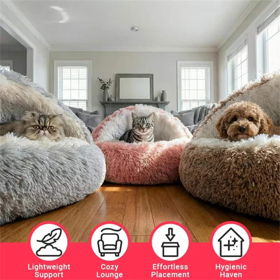 Cama nido de felpa para gatos y perros pequeños, cálida y semiabierta - imagen 5