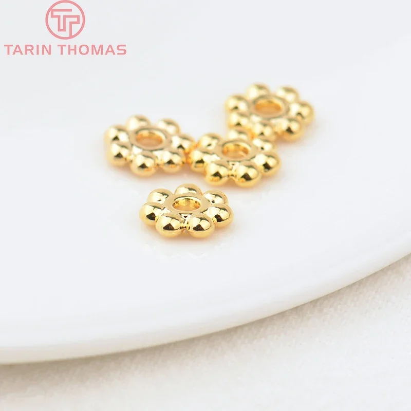 (3506)20PCS 4MM 6MM 7MM 8MM 24K Gold Color Plated Brass Bracelets Flower Spacer Beads High Quality Diy Jewelry Accessories