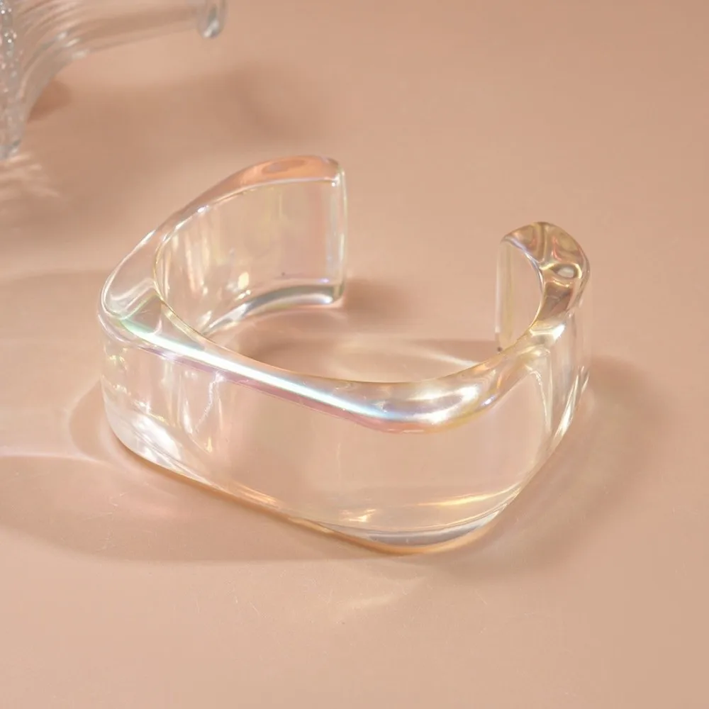 Transparent Acrylic Opening Bangle Irregular Large Color Shifting Effect Wide Cuff Bracelet Lightweight Comfortable