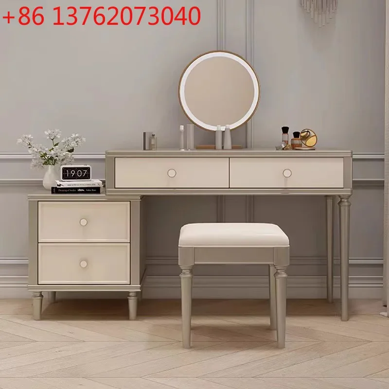 American light luxury solid wood bedroom princess dressing table modern simple storage cabinet integrated makeup table