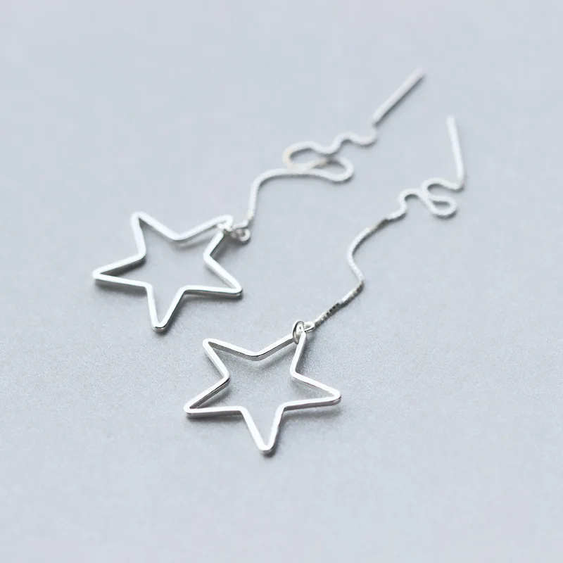 Fashion Silver Plated Tassel Long Chain Star Triangle Drop Earring For Women Party Jewelry Gift e668