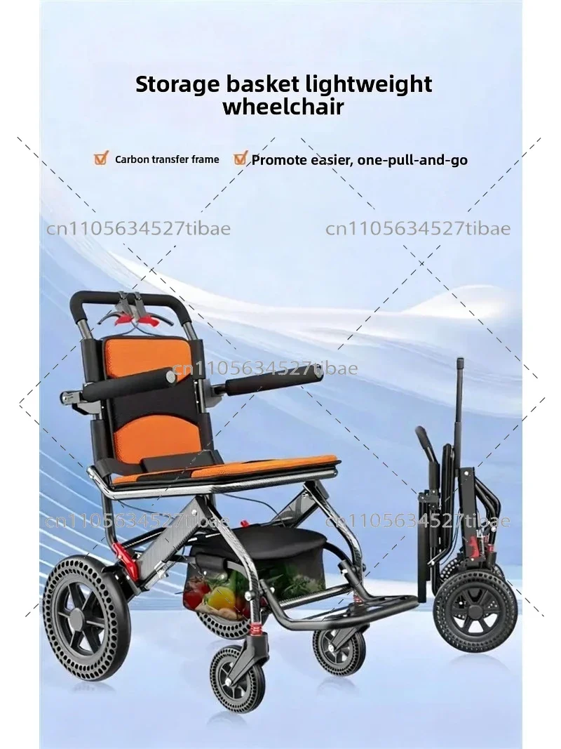 Ultra Lightweight Portable Wheelchair Foldable Hand Push Blue Scooter for Travel And Shopping Small Belt Design for Elderly