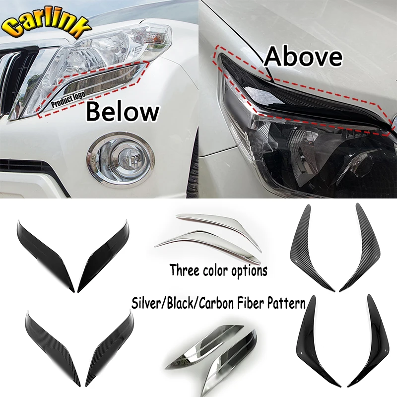 For Toyota Land Cruiser Prado FJ150 FJ 150 2014-2017 ABS Chrome Black Carbon Front Headlight Lamp Strip Cover Trim Accessories