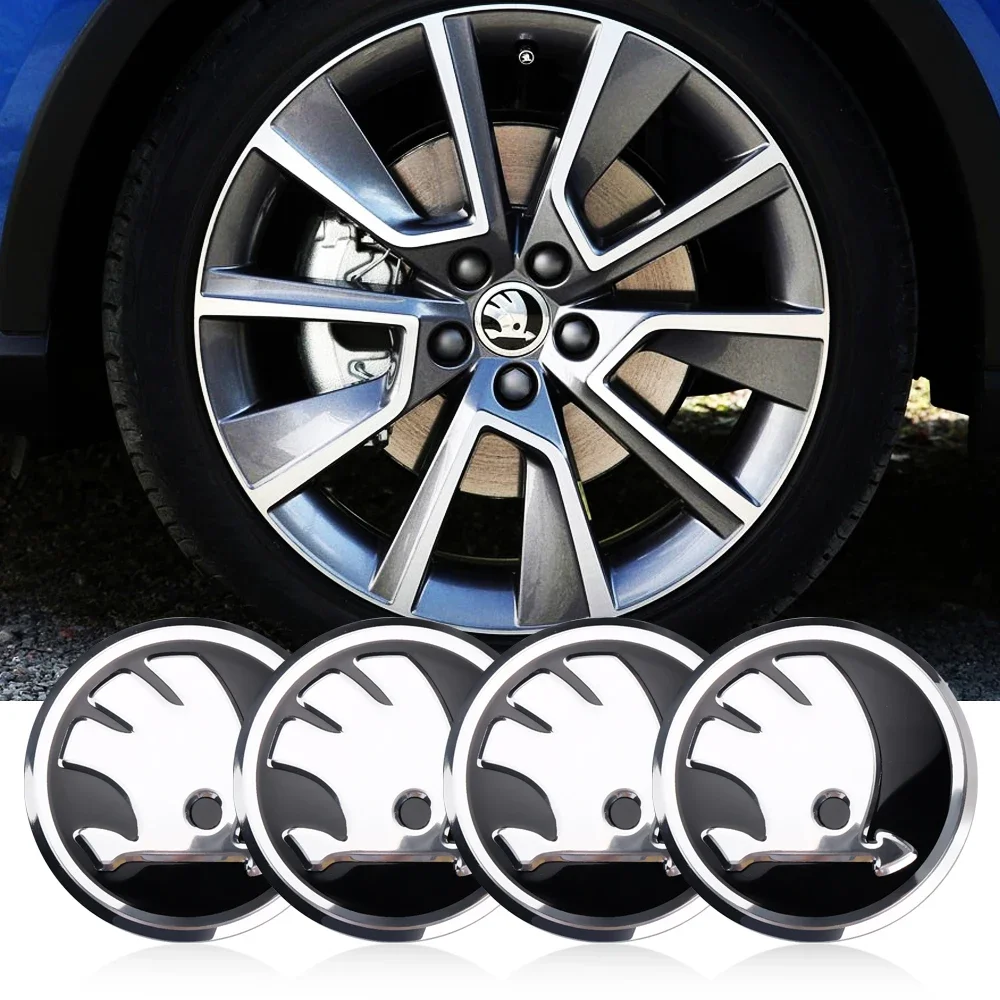 4PCS  Aluminum Alloy Car Wheel Rims Hub Cap Dust Cover Sticker For Skoda Octavia A5 A7 A2 Rapid Fabia Superb Kodiaq Scala Karoq