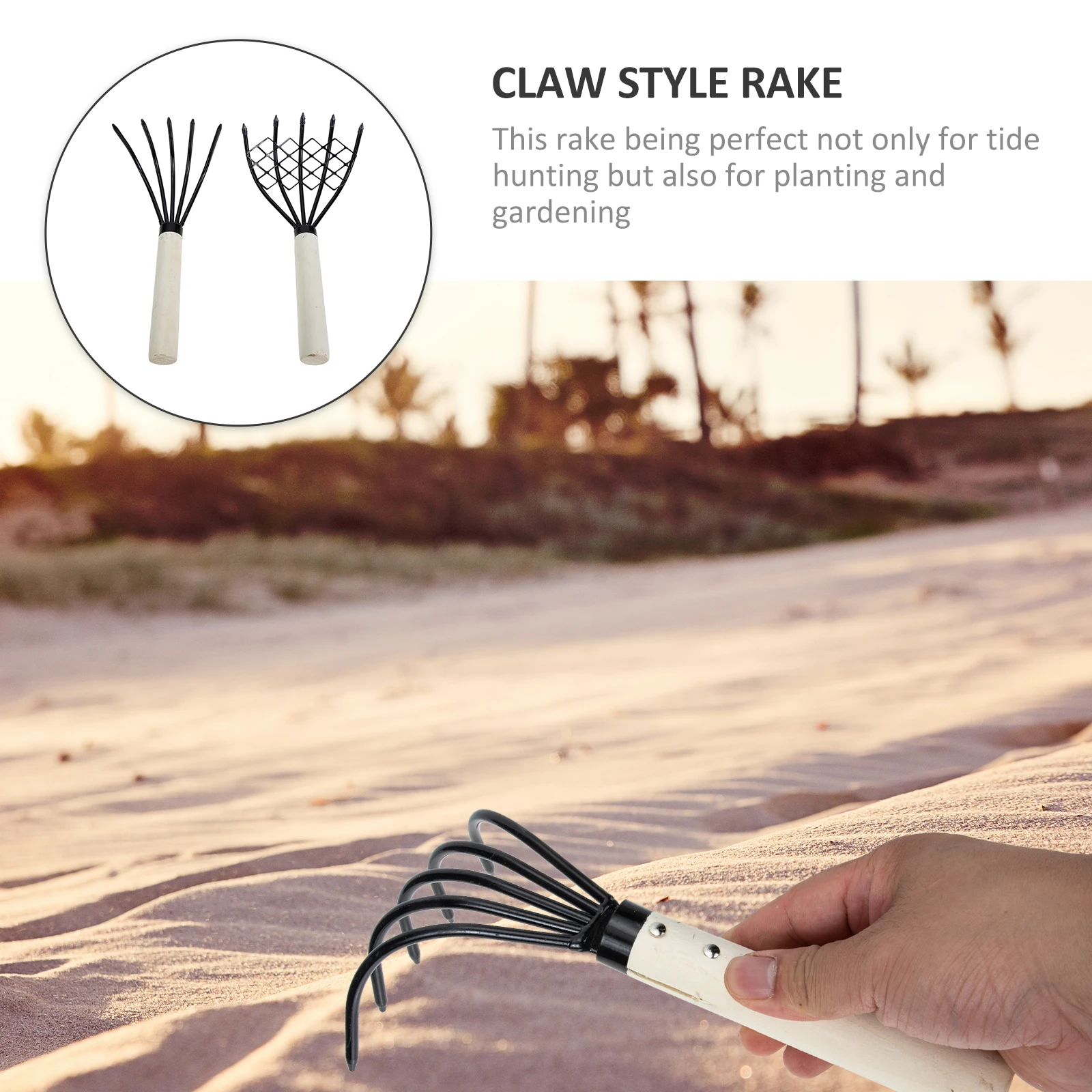 

2 Pcs Sea-rake Set with Handle Seaweed You Multipurpose for Beach Wooden Shellfish Rotatable Seashells