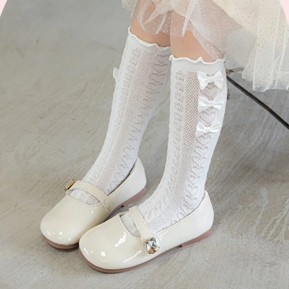 New Lolita Leg Covers Lace Breathable Pile Sock Bow Ballet Style Middle Tube Socks Gift